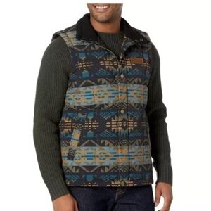 Pendleton Men's Cody Puffer Vest Medium NWT Journey West Black Blue Geo Print